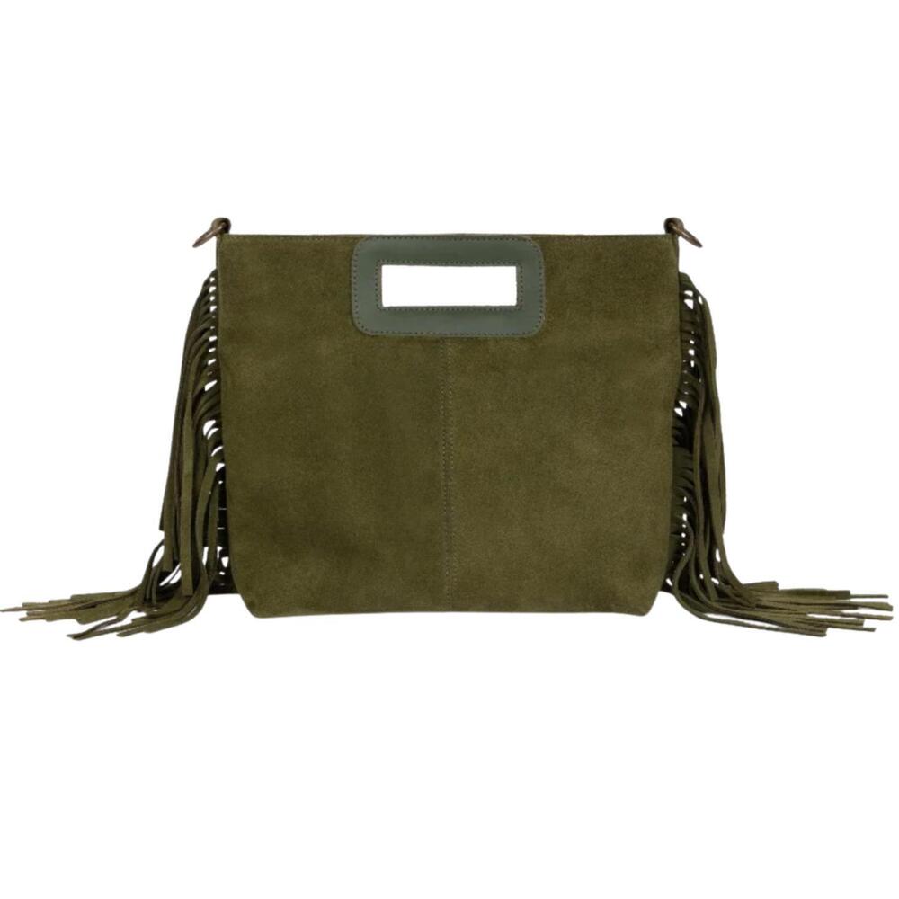 NEW PENELOPE CHILVERS women's fringe handy suede bag in khaki